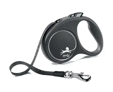 Flexi Black Design рулетка-ремень для собак, черный/серебро