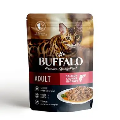 Mr.Buffalo влажный корм для кошек для кожи и шерсти лосось в соусе (пауч)